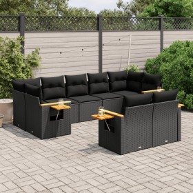 Set Divani da Giardino 9 pz con Cuscini Nero in Polyrattan