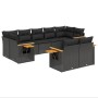 Set Divani da Giardino 9 pz con Cuscini Nero in Polyrattan