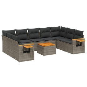 Set Divano da Giardino 10 pz con Cuscini Grigio in Polyrattan