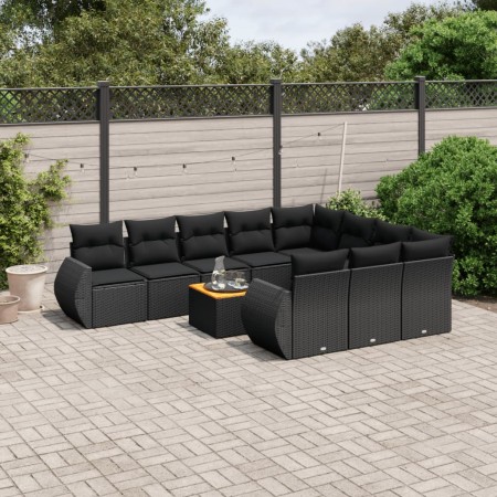 Set Divani da Giardino 11 pz con Cuscini in Polyrattan Nero