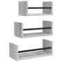 Set Mensole Parete con Aste 3pz Grigio Sonoma Legno Multistrato