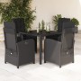 Set da Pranzo da Giardino 5 pz Nero con Cuscini in Polyrattan