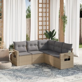 Set Divano da Giardino 5 pz con Cuscini Beige in Polyrattan