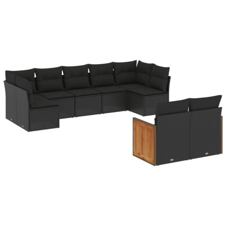 Set Divani da Giardino 9 pz con Cuscini Nero in Polyrattan