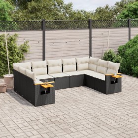 Set Divani da Giardino 9 pz con Cuscini Nero in Polyrattan