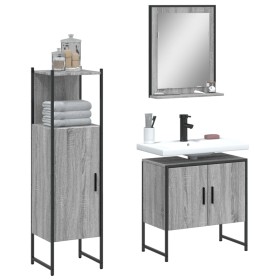 Set Mobili da Bagno 3 pz Grigio Sonoma in Legno Multistrato