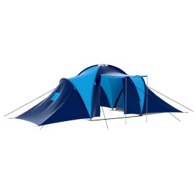 Tenda da Campeggio in Tessuto 9 Persone Blu Scuro e Blu