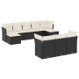 Set Divani da Giardino 10pz con Cuscini in Polyrattan Nero