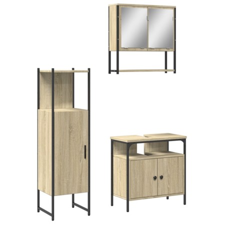 Set Mobili da Bagno 3 pz Rovere Sonoma in Legno Multistrato