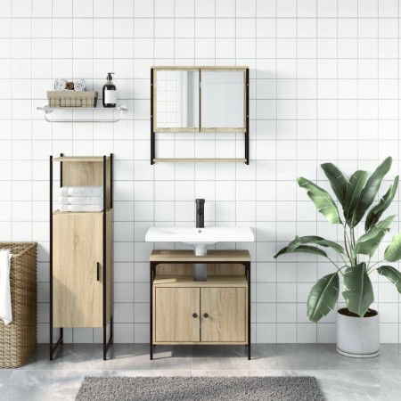 Set Mobili da Bagno 3 pz Rovere Sonoma in Legno Multistrato