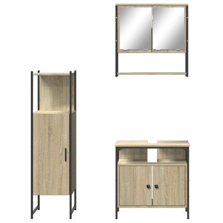 Set Mobili da Bagno 3 pz Rovere Sonoma in Legno Multistrato