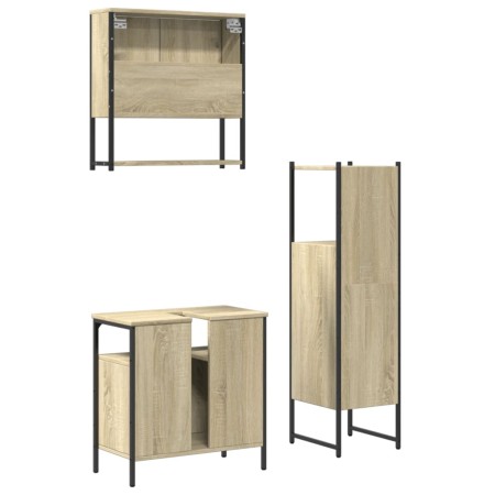 Set Mobili da Bagno 3 pz Rovere Sonoma in Legno Multistrato