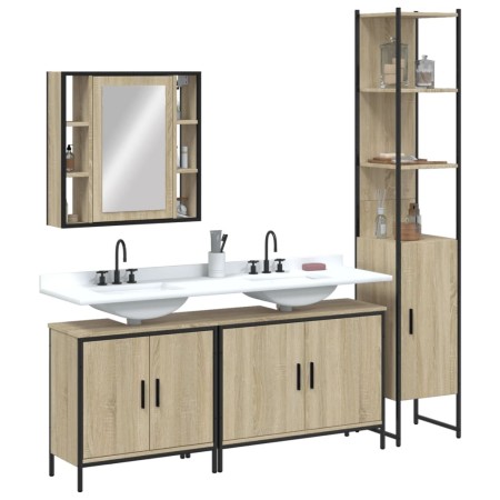 Set Mobili da Bagno 4 pz Rovere Sonoma in Legno Multistrato