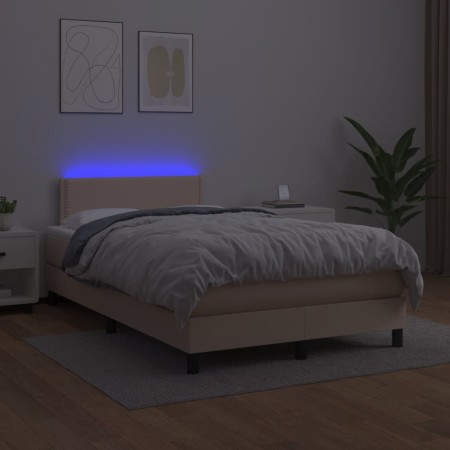 Giroletto Molle Materasso e LED Cappuccino 120x190cm Similpelle