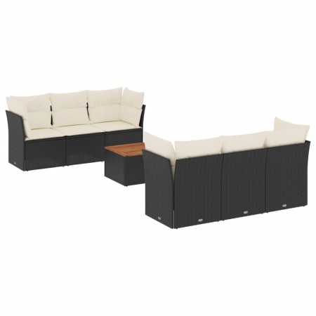 Set Divani da Giardino con Cuscini 7pz Nero Polyrattan