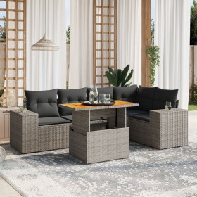 Set Divano da Giardino 6 pz con Cuscini Grigio in Polyrattan