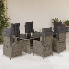 Set da Pranzo da Giardino 7 pz con Cuscini in Polyrattan Grigio