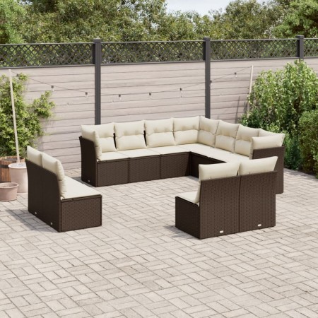 Set Divani da Giardino 11 pz con Cuscini Polyrattan Marrone