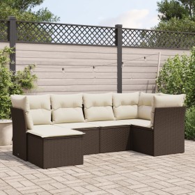 Set Divano da Giardino 6 pz con Cuscini Marrone in Polyrattan