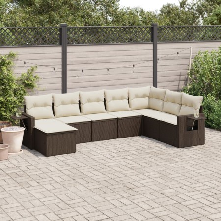 Set Divani da Giardino 8 pz con Cuscini Marrone in Polyrattan