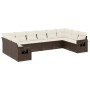 Set Divani da Giardino 10pz con Cuscini in Polyrattan Marrone