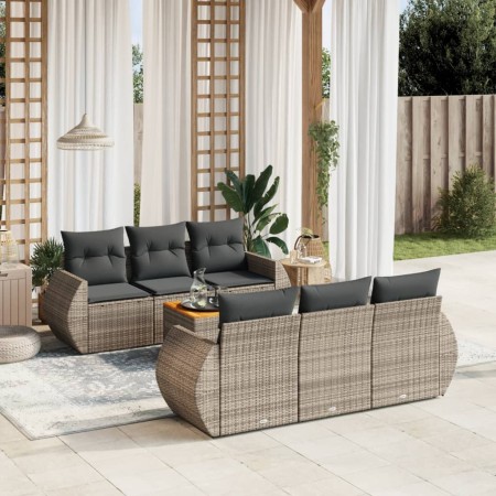 Set Divani da Giardino 7 pz con Cuscini Grigio in Polyrattan