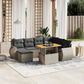 Set Divano da Giardino 8 pz con Cuscini Grigio in Polyrattan