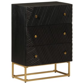 Cassettiera Nera 55x30x76 cm in Legno Massello di Mango e Ferro