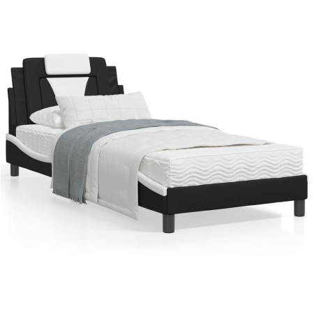 Letto con Materasso Nero e Bianco 90x190 cm in Similpelle