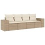 Set Divano da Giardino 4 pz con Cuscini Beige in Polyrattan