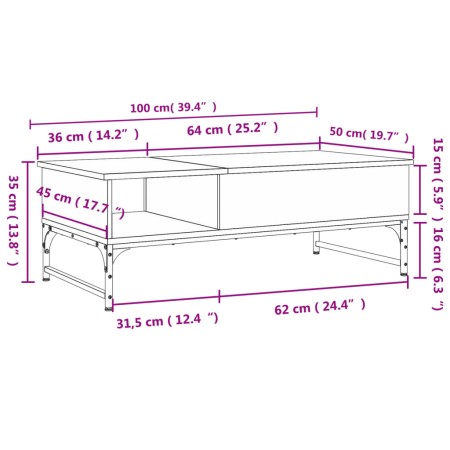 Tavolino Salotto Rovere Marrone 100x50x35cm Multistrato Metallo