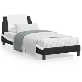 Letto con Materasso Nero e Bianco 90x200 cm in Similpelle