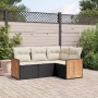 Set Divani da Giardino 4 pz con Cuscini Nero in Polyrattan