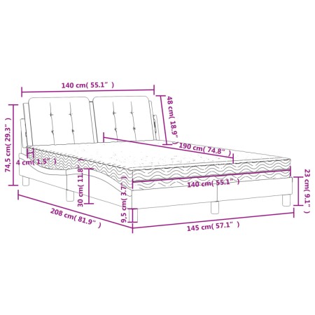 Letto con Materasso Bianco 140x190 cm in Similpelle