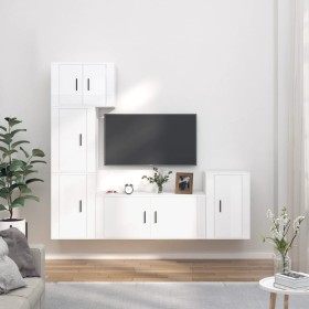 Set di Mobili Porta TV 5 pz Bianco Lucido in Legno Multistrato