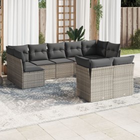 Set Divano da Giardino 9 pz con Cuscini Grigio in Polyrattan