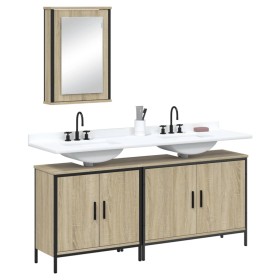 Set Mobili da Bagno 3 pz Rovere Sonoma in Legno Multistrato