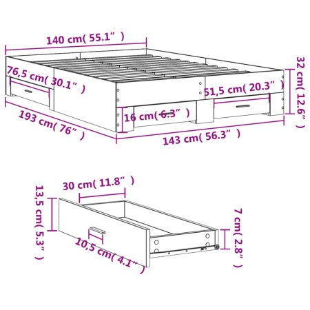 Giroletto Cassetti Rovere Sonoma 140x190 cm Legno Multistrato