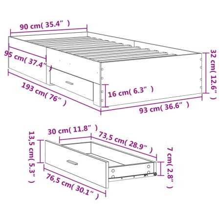 Giroletto Cassetti Rovere Sonoma 90x190 cm Legno Multistrato