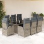 Set da Pranzo da Giardino 9 pz con Cuscini in Polyrattan Grigio