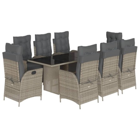 Set da Pranzo da Giardino 9 pz con Cuscini in Polyrattan Grigio