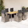 Set da Pranzo da Giardino 7 pz con Cuscini in Polyrattan Grigio