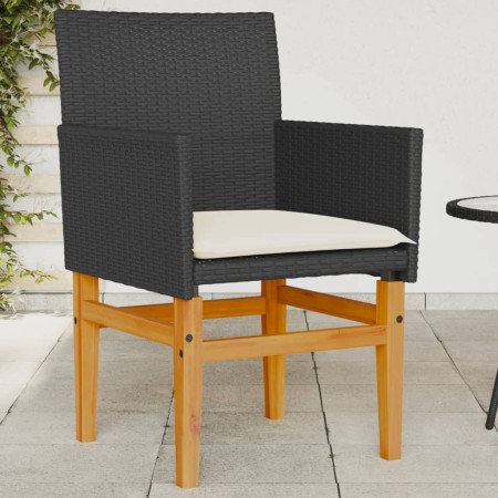 Sedie Giardino con Cuscini 2pz Nere Polyrattan e Legno Massello