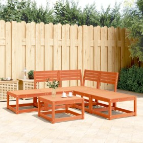 Set Divani da Giardino 5 pz Marrone Cera Legno Massello Pino