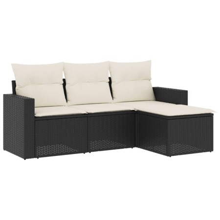 Set Divani da Giardino 4 pz con Cuscini Nero in Polyrattan