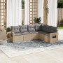 Set Divano da Giardino 6 pz con Cuscini Beige in Polyrattan