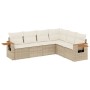 Set Divano da Giardino 6 pz con Cuscini Beige in Polyrattan