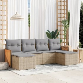 Set Divano da Giardino 6 pz con Cuscini Beige in Polyrattan