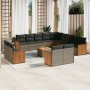 Set Divani da Giardino 14pz con Cuscini in Polyrattan Grigio