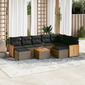 Set Divano da Giardino 10 pz con Cuscini Grigio in Polyrattan